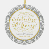 50e bruiloft Jubileum Gold Silver Damask Hearts Keramisch Ornament (Voorkant)