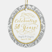 50e bruiloft Jubileum Gold Silver Damask Hearts Keramisch Ornament (Links)