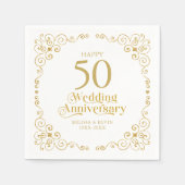 50e bruiloft Jubileum Gold Swirls Lijst servetten (Voorkant)