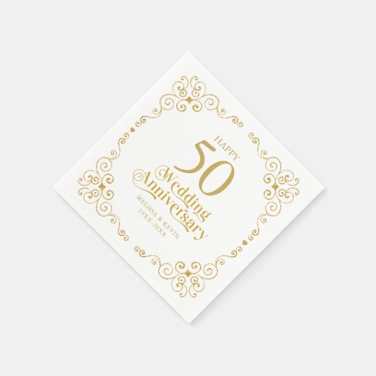 50e bruiloft Jubileum Gold Swirls Lijst servetten (Hoek)