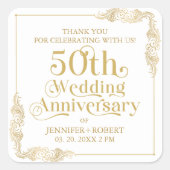 50e bruiloft Jubileum Gold Typografie Lijst Vierkante Sticker (Voorkant)