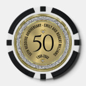 50e bruiloft Jubileum Gold White Diamonds Poker Chips (Voorkant)