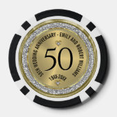 50e bruiloft Jubileum Gold White Diamonds Poker Chips (Achterkant)