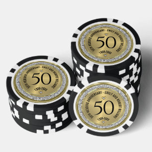 50e bruiloft Jubileum Gold White Diamonds Poker Chips