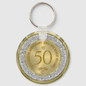 50e bruiloft Jubileum Gold White Diamonds Sleutelhanger (Voorkant)