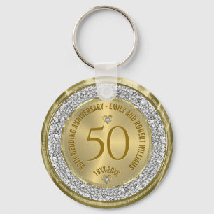 50e bruiloft Jubileum Gold White Diamonds Sleutelhanger