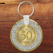 50e bruiloft Jubileum Gold White Diamonds Sleutelhanger (Voorkant)