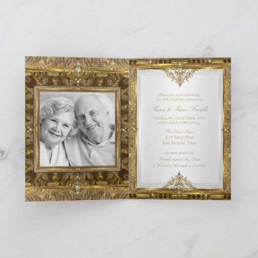 50e bruiloft Jubileum  Gold White Pearl Feestdagen Kaart (Binnen)