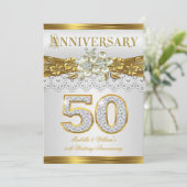 50e bruiloft Jubileum Gold White Pearl Kaart (Staand voorkant)