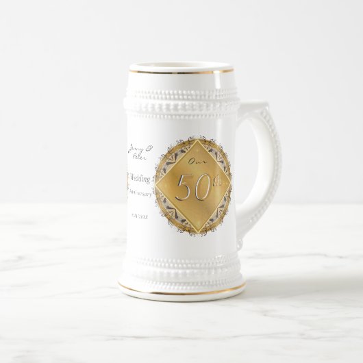 50e bruiloft Jubileum Golden Beer Stein Bierpul (Voorkant rechts)