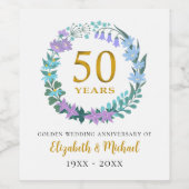 50e bruiloft Jubileum Golden Bluebells krans Wijn Etiket (Enkel label)