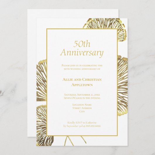50e bruiloft Jubileum Golden Gingko Biloba Leaf Kaart (Voorkant / Achterkant)