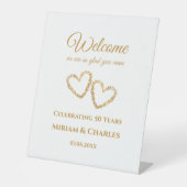 50e bruiloft Jubileum Golden Heart Welkomstbord Reclamebord Met Voetstuk (Voorkant)