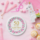 50e bruiloft Jubileum Golden Pink Wreath Papieren Bordje (Feest)