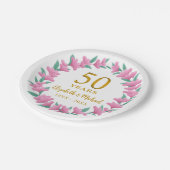 50e bruiloft Jubileum Golden Pink Wreath Papieren Bordje (Gekanteld)