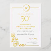 50e bruiloft Jubileum Golden Wreath Monogram Folie Uitnodiging (Voorkant)