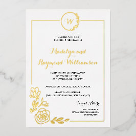 50e bruiloft Jubileum Golden Wreath Monogram Folie Uitnodiging