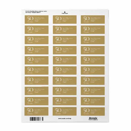 50e bruiloft Jubileum Goud Adres Etiket (Full Sheet)