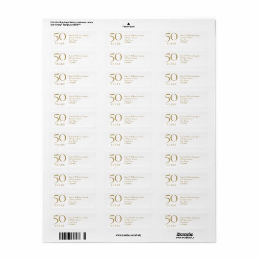 50e bruiloft Jubileum Goud Adres Etiket (Full Sheet)