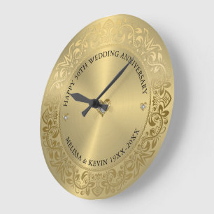 50e bruiloft Jubileum Goud Bloemen Lijst Grote Klok