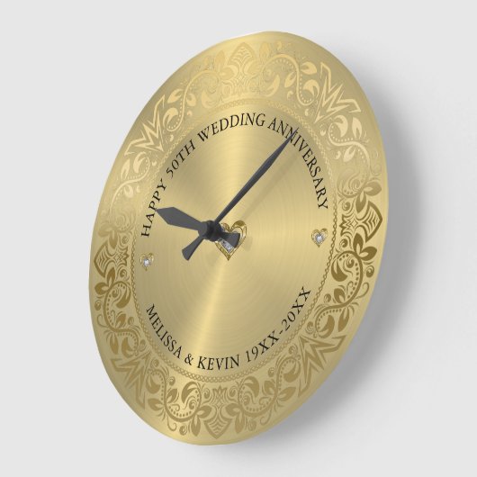 50e bruiloft Jubileum Goud Bloemen Lijst Grote Klok (Hoek)