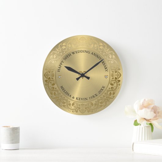 50e bruiloft Jubileum Goud Bloemen Lijst Grote Klok (Huis)