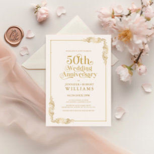 50e bruiloft Jubileum Goud Bloemen Lijst Kaart