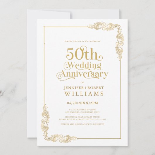 50e bruiloft Jubileum Goud Bloemen Lijst Kaart (Voorkant)