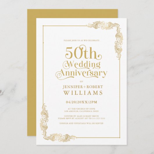 50e bruiloft Jubileum Goud Bloemen Lijst Kaart (Voorkant / Achterkant)