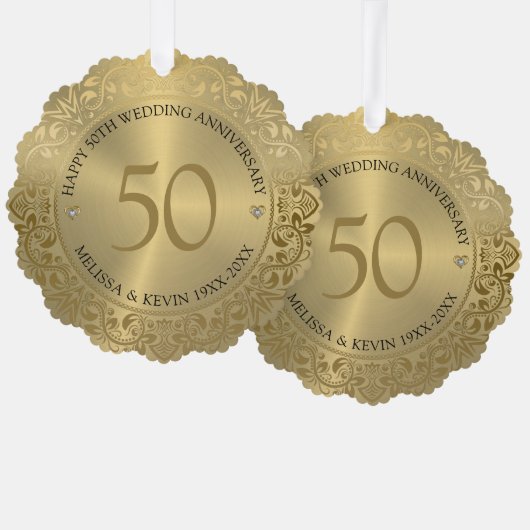 50e bruiloft Jubileum Goud Bloemen Lijst Ornament Kaart (Voorkant / Achterkant)