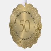 50e bruiloft Jubileum Goud Bloemen Lijst Ornament Kaart (Links)