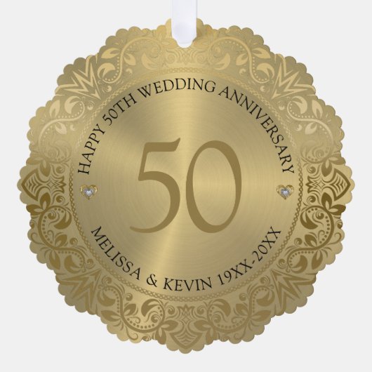 50e bruiloft Jubileum Goud Bloemen Lijst Ornament Kaart (Voorkant)