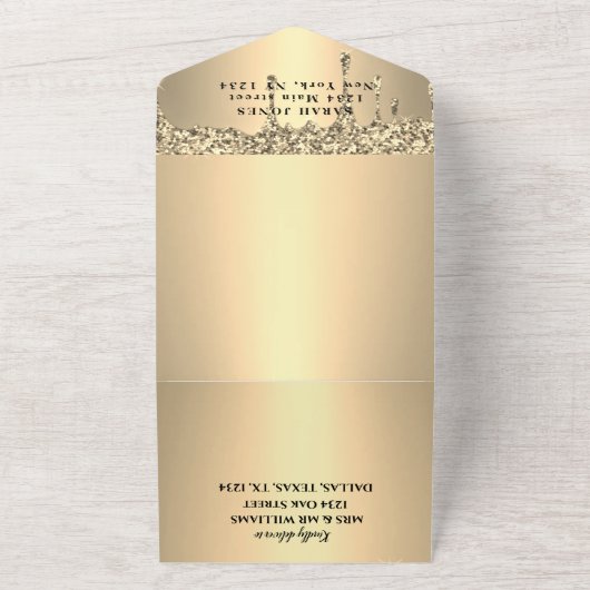 50e bruiloft Jubileum Goud Bloemen Modern All In One Uitnodiging (Buitenkant)