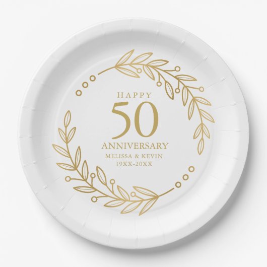 50e bruiloft Jubileum Goud Botanisch Lijst Papieren Bordje (Voorkant)
