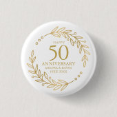 50e bruiloft Jubileum Goud Botanisch Lijst Ronde Button 3,2 Cm (Voorkant)