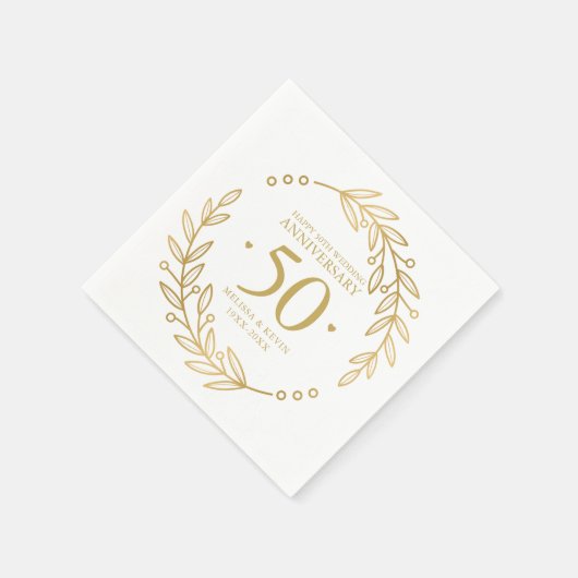 50e bruiloft Jubileum Goud Botanisch Lijst Servet (Hoek)