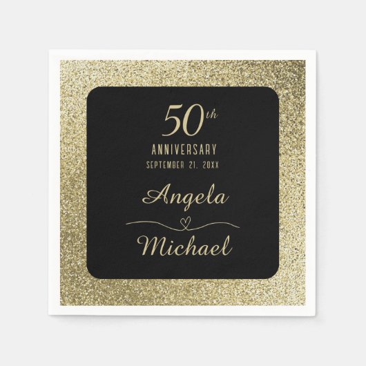 50e bruiloft Jubileum Goud Chique Glitter Elegant Servet (Voorkant)