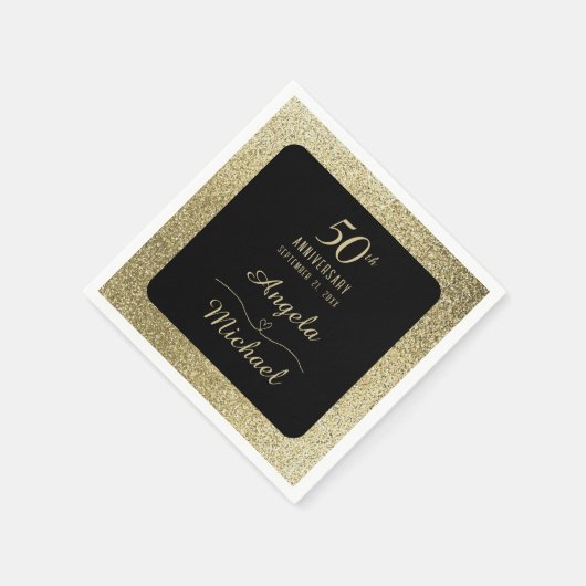 50e bruiloft Jubileum Goud Chique Glitter Elegant Servet (Hoek)