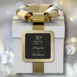 50e bruiloft Jubileum Goud Chique Glitter Elegant Vierkante Sticker
