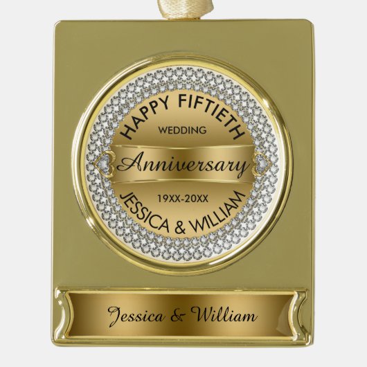 50e bruiloft Jubileum-goud & diamanten Verguld Banner Ornament (Voorkant)