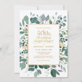 50e bruiloft Jubileum Goud Groen Lijst Kaart (Voorkant)