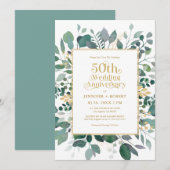 50e bruiloft Jubileum Goud Groen Lijst Kaart (Voorkant / Achterkant)