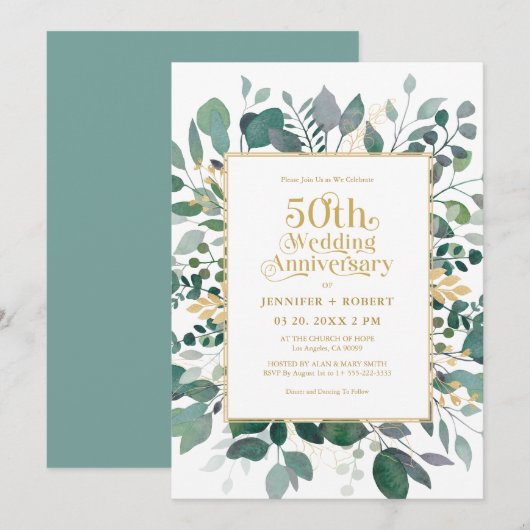 50e bruiloft Jubileum Goud Groen Lijst Kaart (Voorkant / Achterkant)