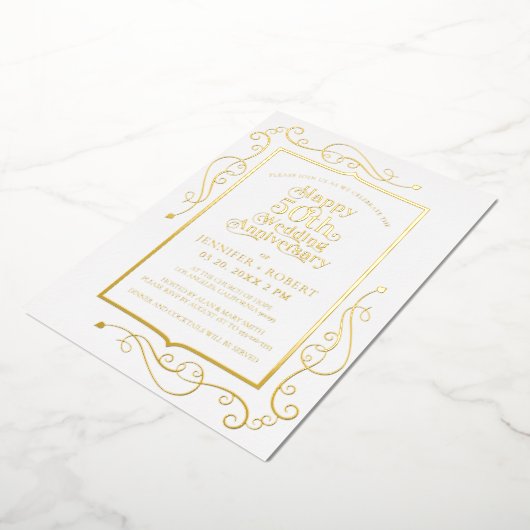 50e bruiloft Jubileum Goud Lijst Folie Uitnodiging (Gedraaid)