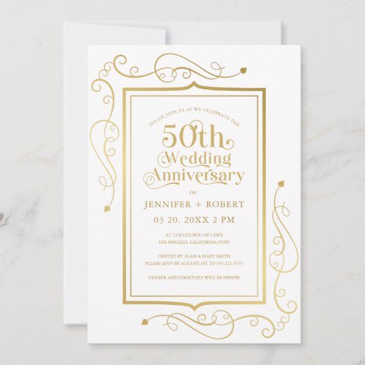 50e bruiloft Jubileum Goud Lijst Kaart (Voorkant)
