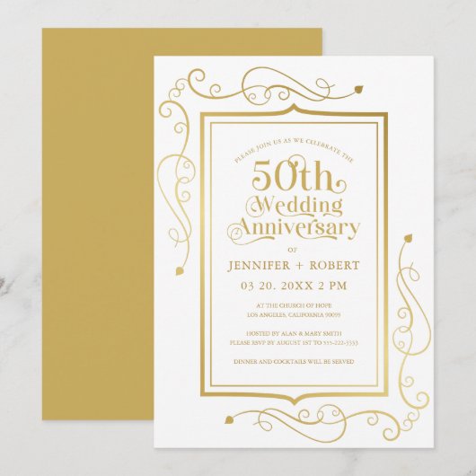 50e bruiloft Jubileum Goud Lijst Kaart (Voorkant / Achterkant)