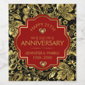 50e bruiloft Jubileum Goud Rood & Zwart Wijn Etiket (Enkel label)