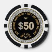 50e bruiloft Jubileum Goud Wit Diamonds Pok Poker Chips (Voorkant)