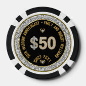 50e bruiloft Jubileum Goud Wit Diamonds Pok Poker Chips (Achterkant)