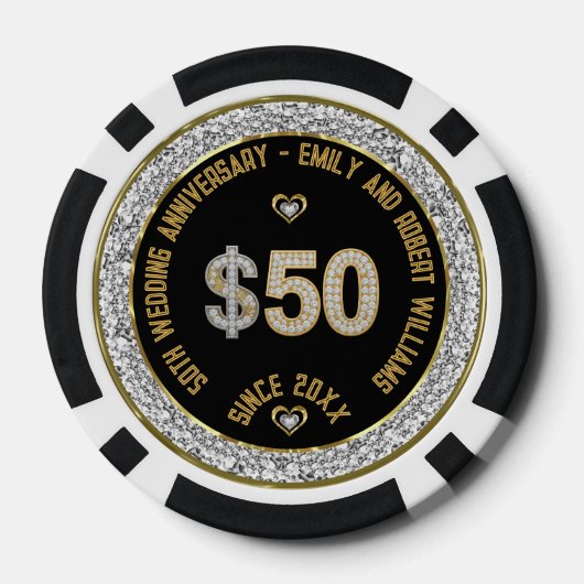 50e bruiloft Jubileum Goud Wit Diamonds Pok Poker Chips (Achterkant)